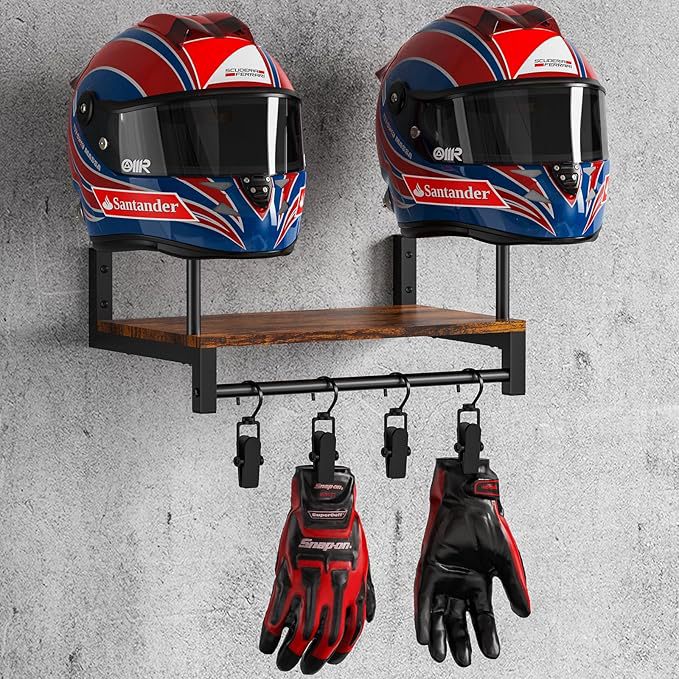 Wall Mount Helmet Holder Woode - đánh giá và giá Motorcycle Gear Garage Storage