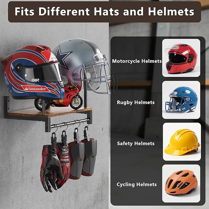 Wall Mount Helmet Holder Woode - đánh giá và giá Motorcycle Gear Garage Storage